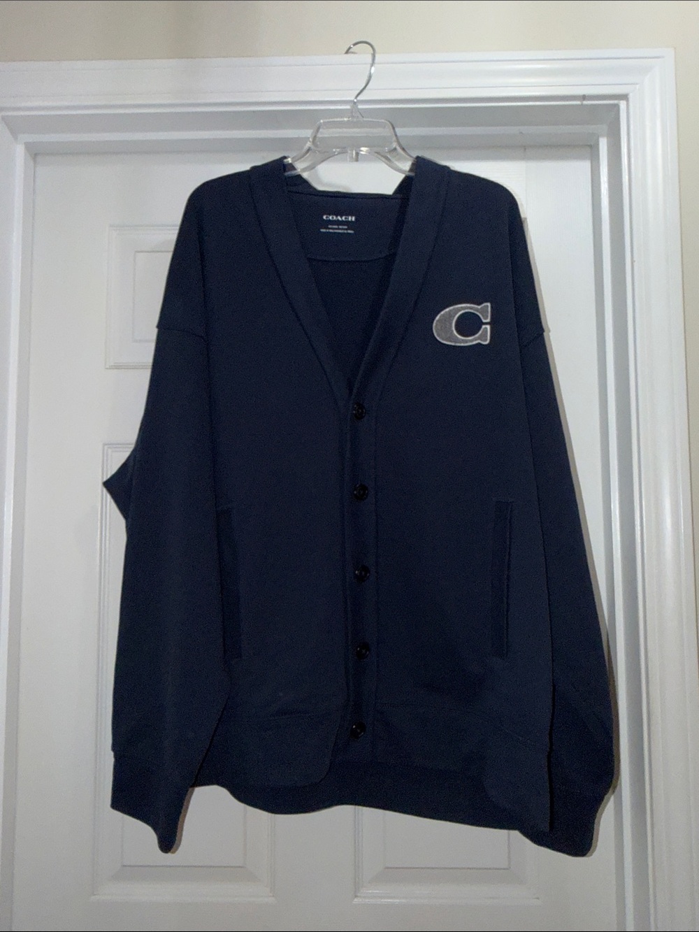 Coach Men's Navy Cardigan with Embroidered C Patch
